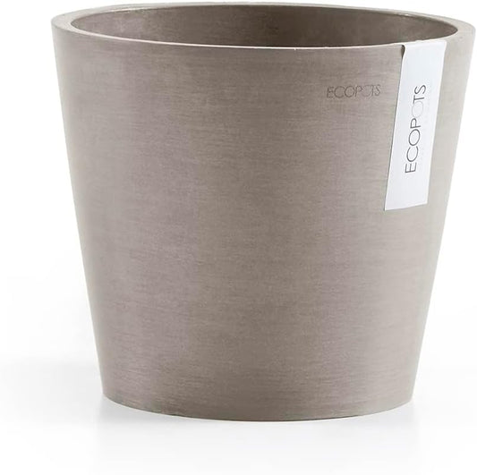 Ecopots Amsterdam Mini Durable Modern Round Recycled-Based Composite Flower Pot Planter, Taupe, 5"