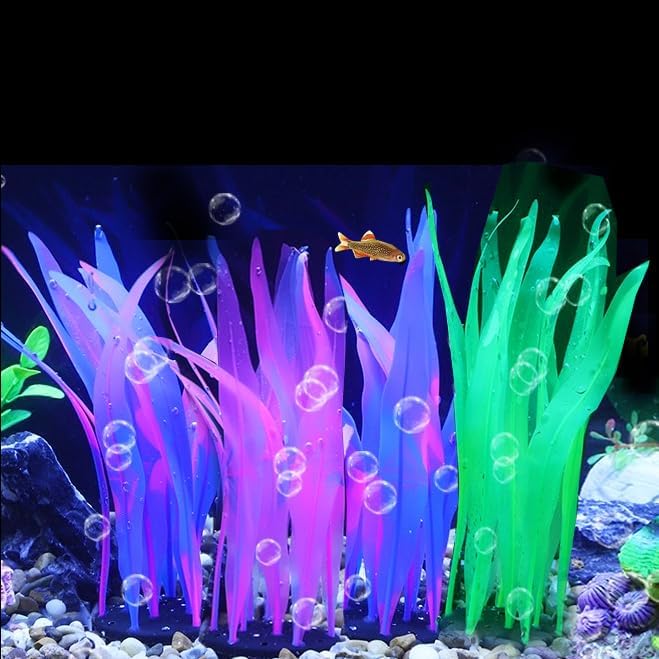 Artificial Aquarium Plants Decoration Set,6pcs Floating Glowing Plants Water Grass for Fish Tank,Pink Blue Green Orange Red Plant 7Inch/9.8Inch/17Inch（Color Size Random）