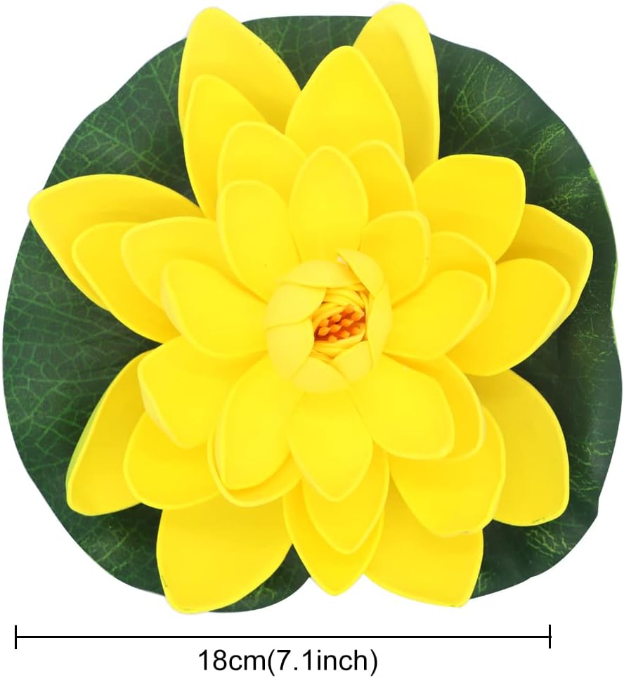 FZBNSRKO Artificial Lotus,4PCS 7.1" Inch Floating Foam Lotus Flowers for Pool,Realistic Water Lily Pads for Home Outdoor Patio Pond Wedding Party Decorations,Yellow
