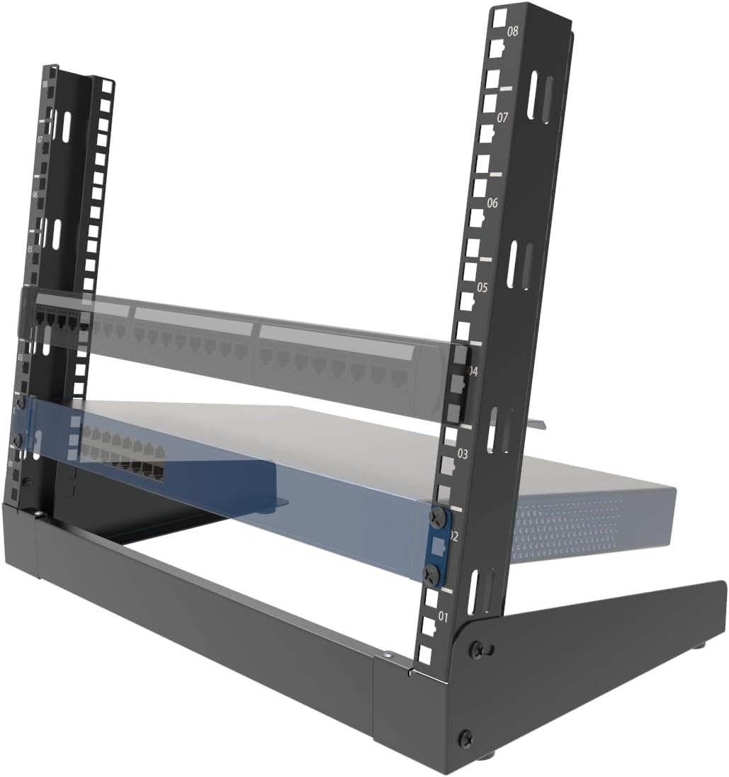 JINGCHENGMEI 8U Desktop Server Rack 2-Post Free Standing Tabletop Rack for 19 inches Patch Panel, Data, AV, IT,Studio, Networking Equipments or Components (8U)
