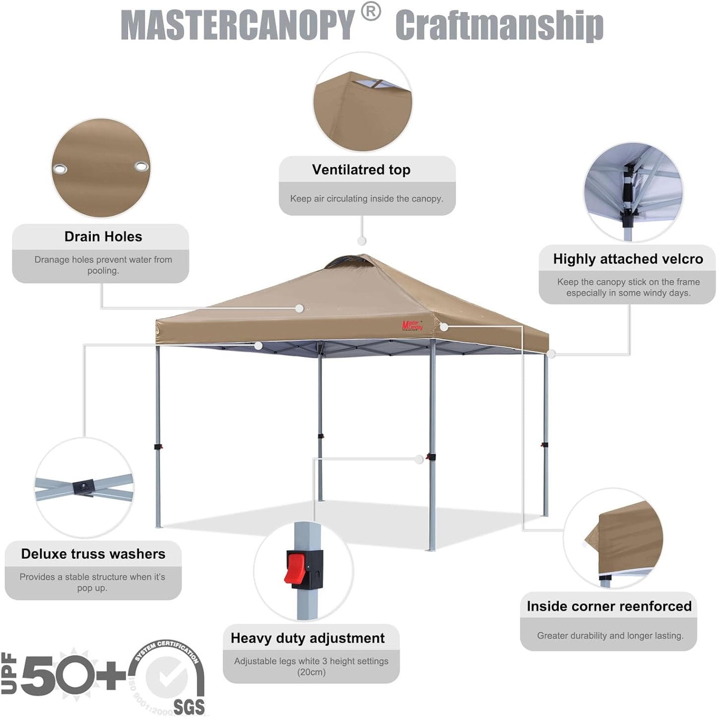 MASTERCANOPY Durable Pop-up Canopy Tent with Roller Bag (Khaki)