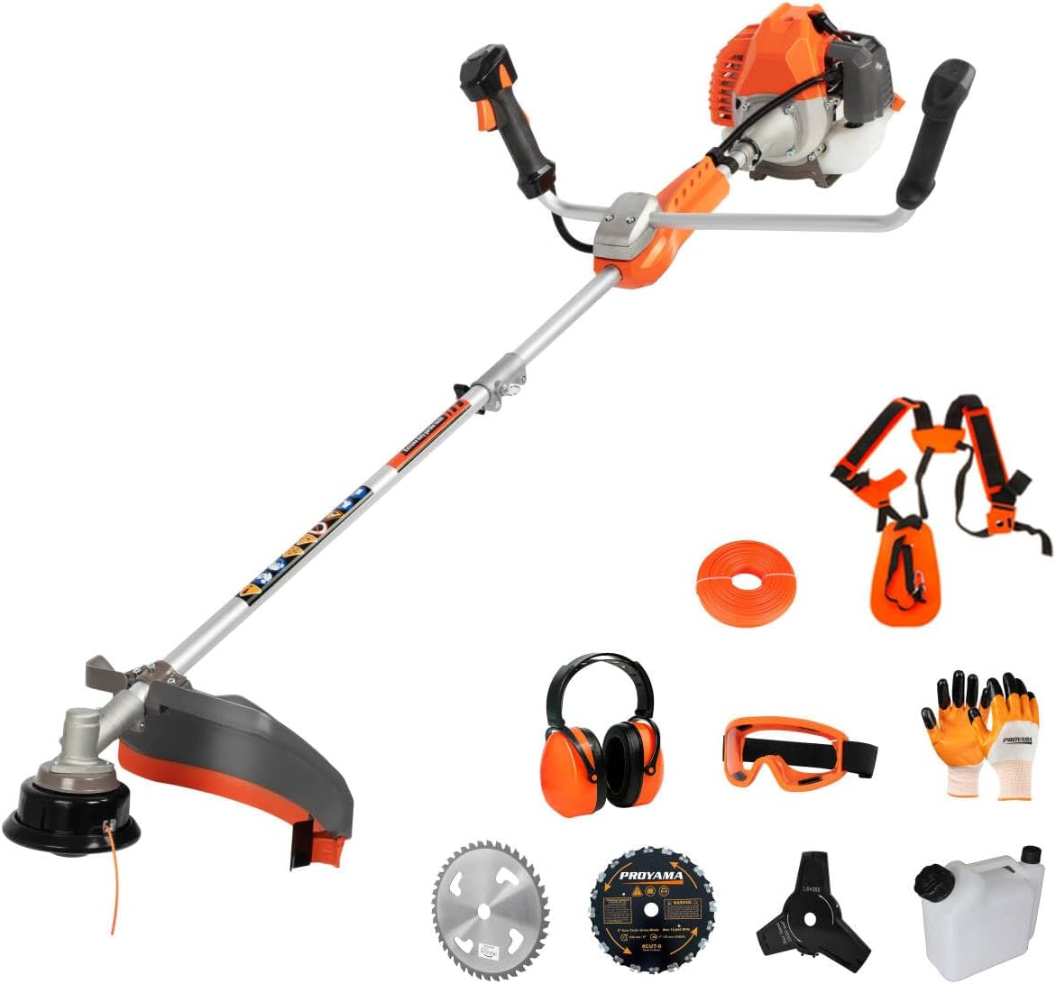 PROYAMA 51.7cc 2-Cycle Gas Powered Weed Eater Weed Trimmer, 3-in-1 Gas String Trimmer and Brush Cutter, Anti-Vibration System Tube Orange…