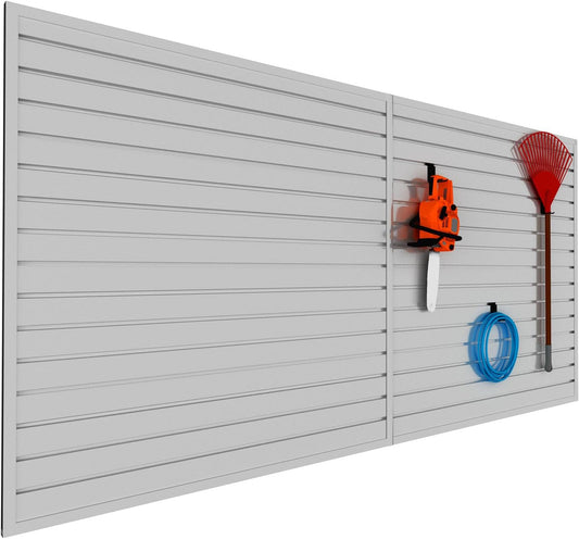 Slatwall Panel Garage Organizer PVC Slatwall Heavy Duty Wall Mounted Rack, Interlocking Slat Wall Panels for Tool Organization Peg Board(Grey 4 x 8 ft)