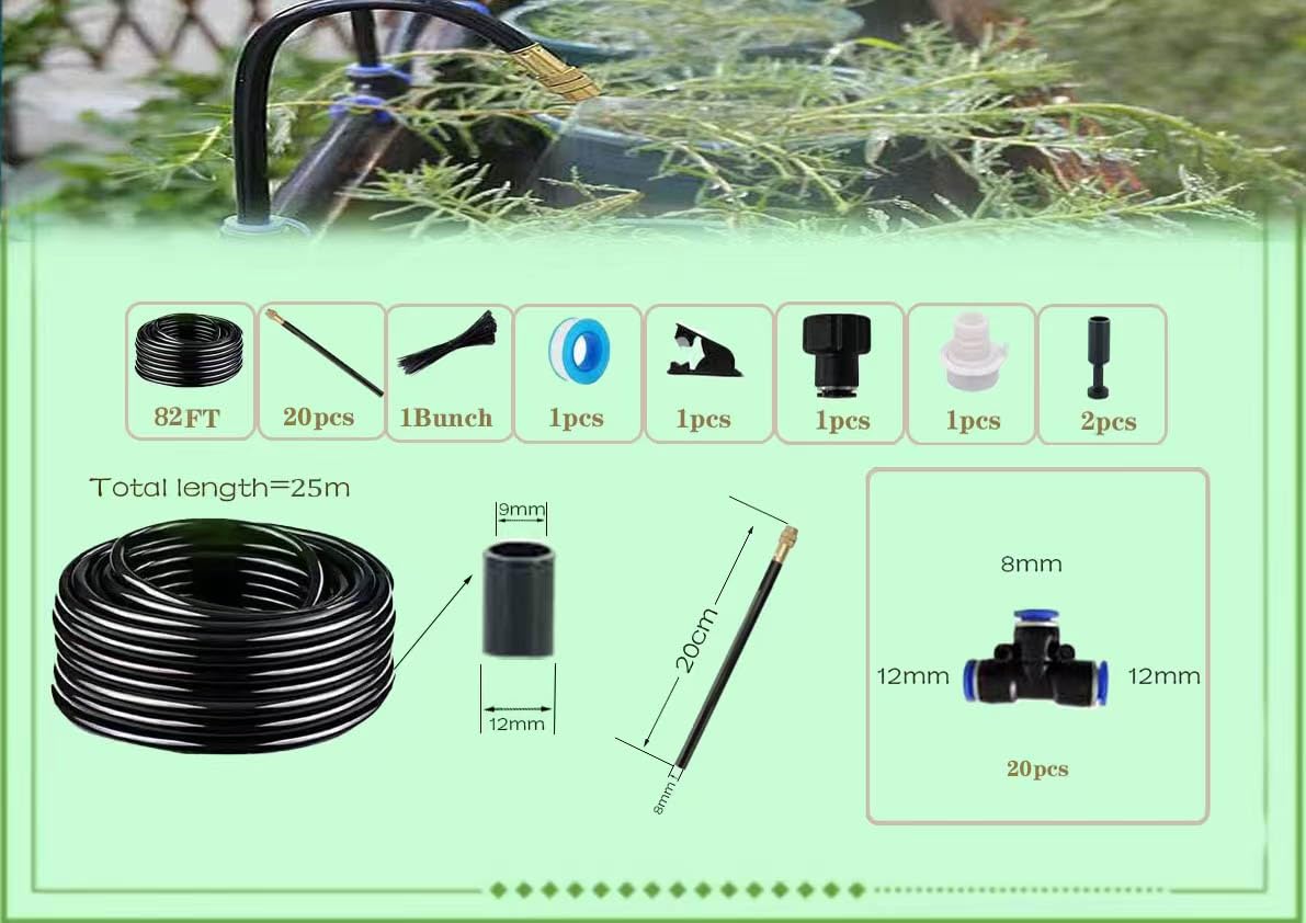 Drip Irrigation Kit Automatic Watering System for Potted Plants, 360 Degree Adjustable Copper Micro Sprinklers, Quick Connect Tubing Fittings for Garden, Lawn, Patio, Balcony(20 Nozzles)