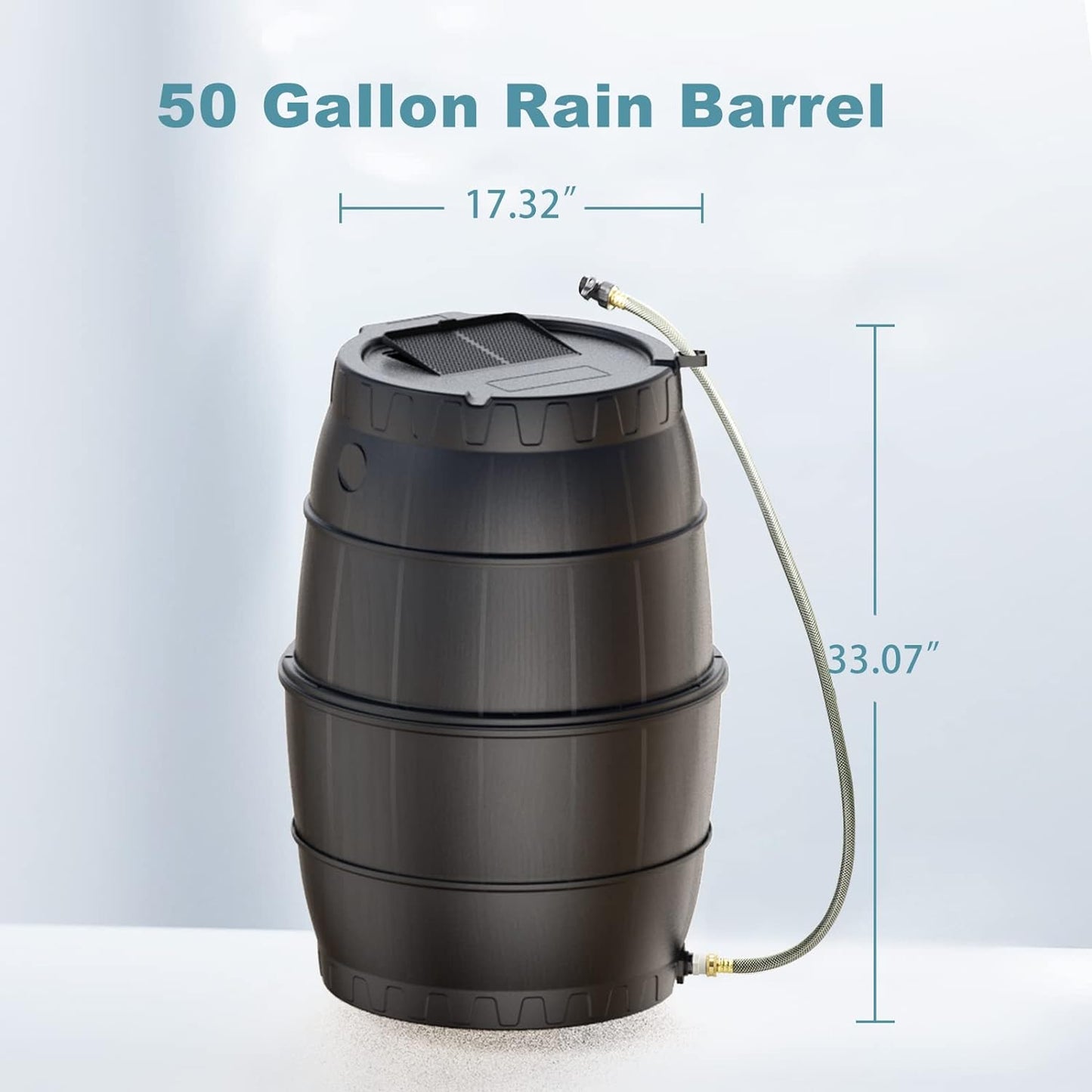 SQUEEZE master 50 Gallon Rainwater Collection Barrel Without Stand-BPA Free Home Rain Catcher with Water Diverter, Outlet Hose-Flatback Designed Water Storage Collection Barrel for Gardens and Plants