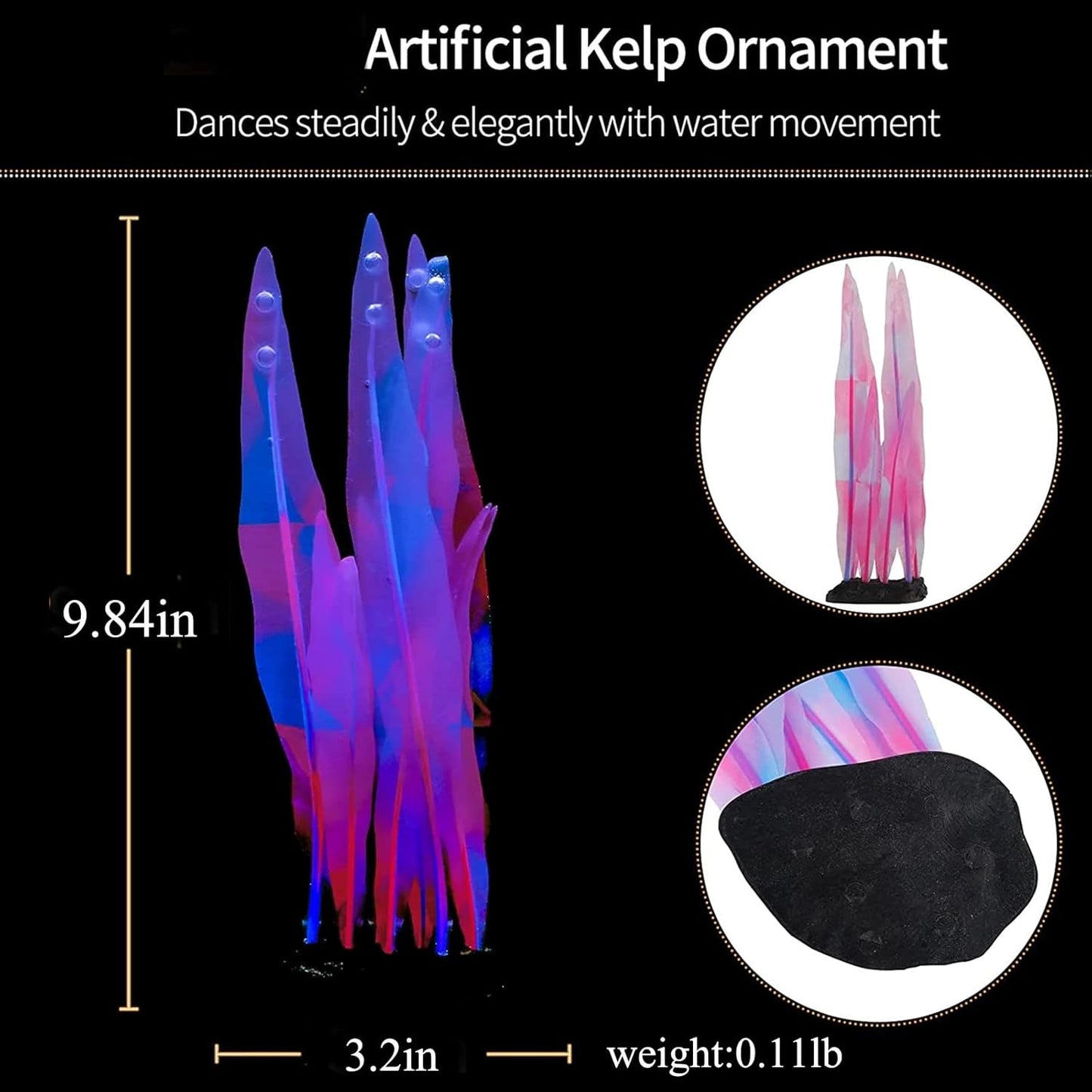 1Pcs Aquarium Decoration Pink Plants Simulation Artificial Water Grass Plastic Fish Tank Decor Plant Soft Silicone Glowing Kelp Ornament Aquarium Accessories,Pink,9.84in