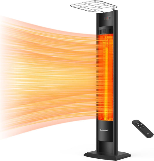 ThermoMate Outdoor Indoor Electric Patio Heater, 1500W 38.5" Portable Tower Infrared Heaer, IP55 Rated Space Radiant Heater with Remote, Timer, Tip-over Protection for Backyard, Restaurant & Garage