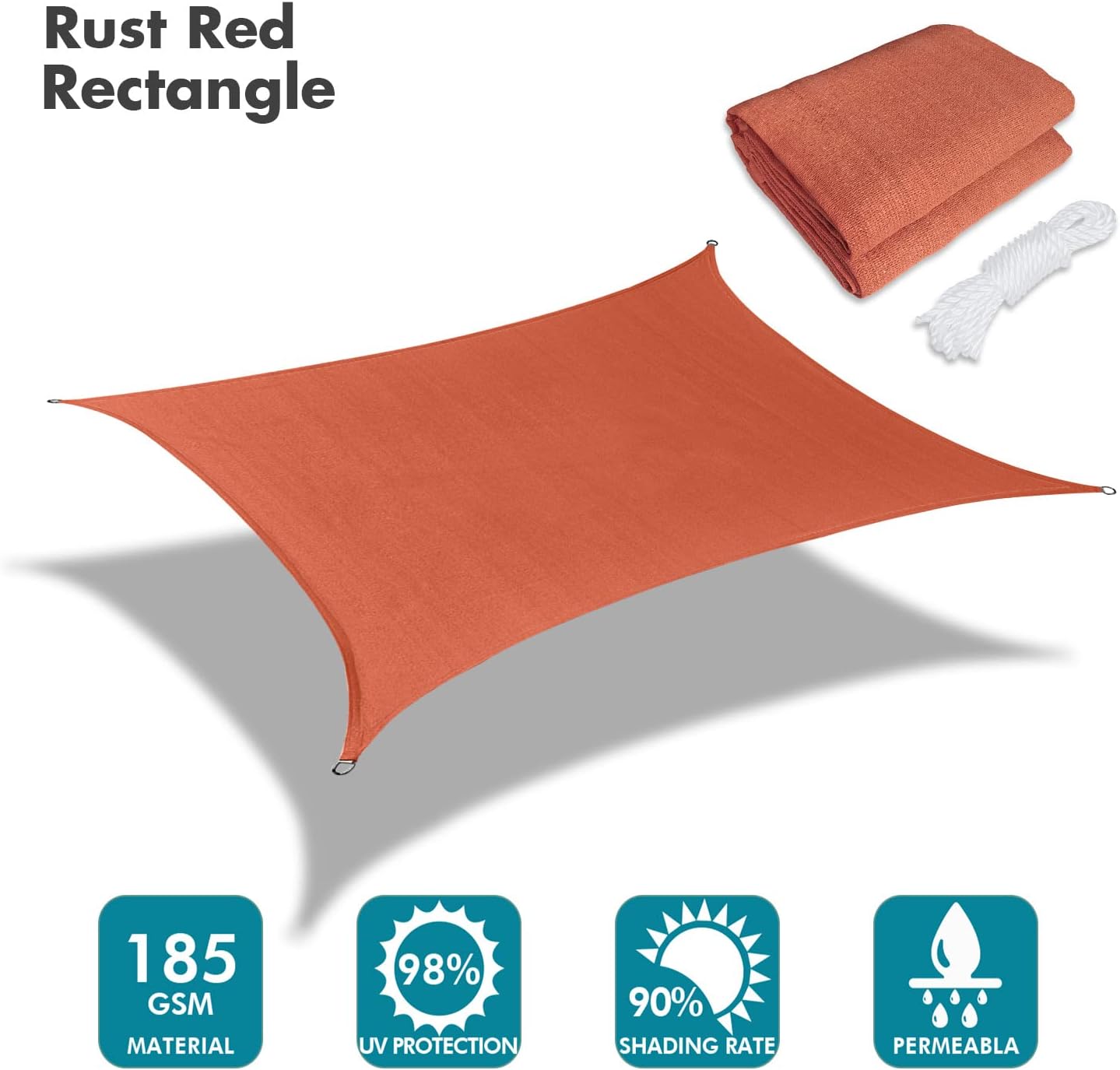KANAGAWA 16'X24' Rust Red Custom Size Sun Shade Sail Rectangle UV Block Canopy Cover for Patio Backyard Lawn Garden Outdoor (Customized Available)