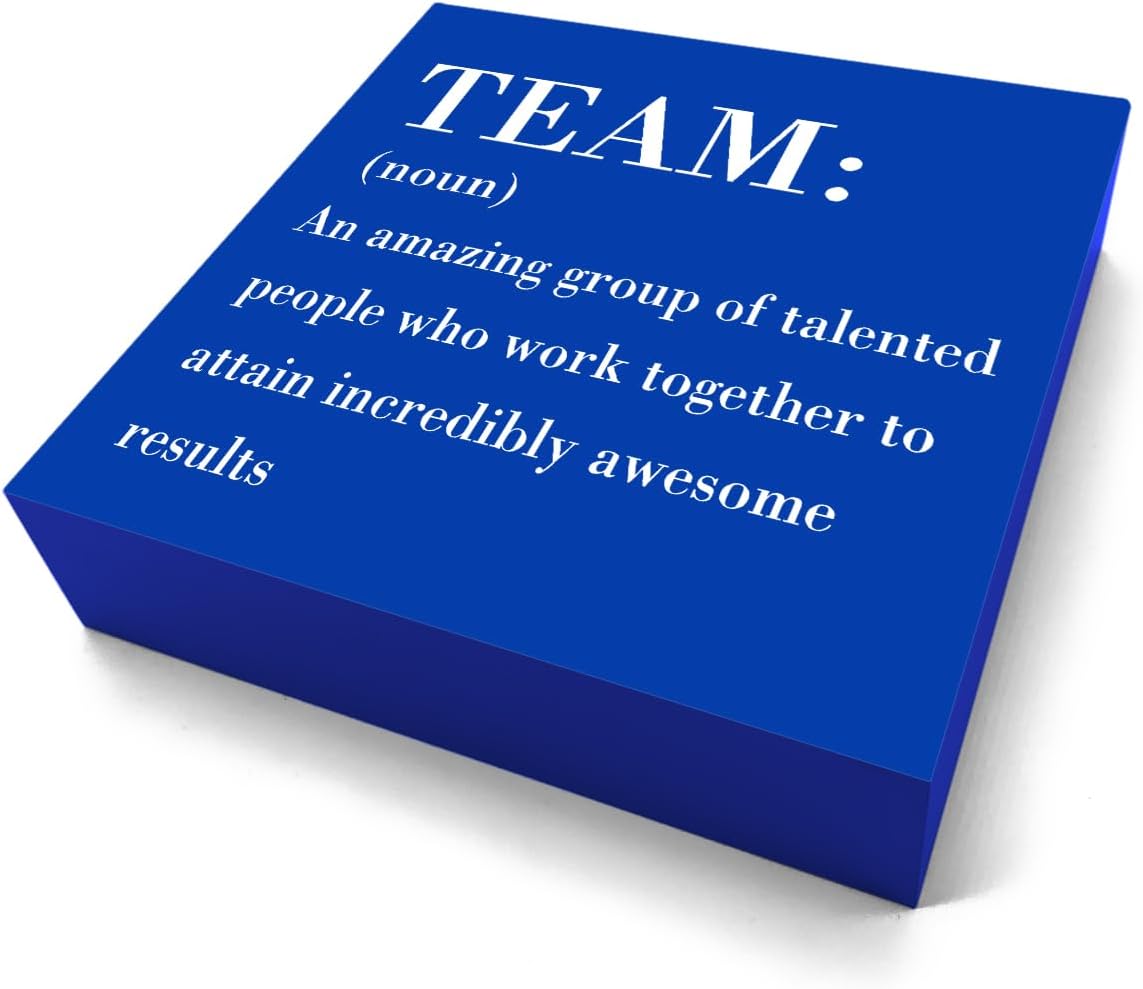 HTBIG Rustic Wooden Team Noun Office Decor Desk Sign, Blue