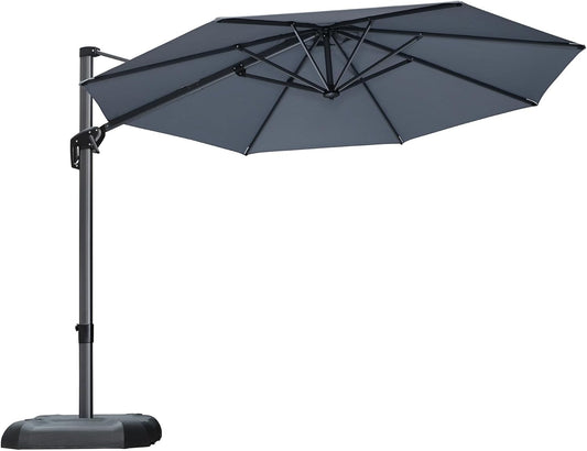 PURPLE LEAF 10 Feet Patio Umbrella Outdoor Cantilever Round Umbrella Aluminum Offset Umbrella with 360-degree Rotation for Garden Deck Pool Patio Light Grey