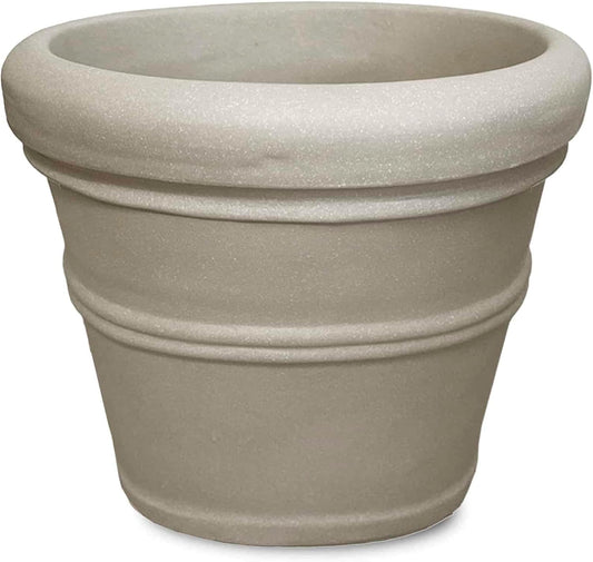 Crescent Garden Brunello Classic Rolled Rim Planter, Indoor/Outdoor Weather-Safe Round Plant Pot, Large Plastic Flowerpot for Flowers, Faux Plants, Trees - 27'' W (Parchment)