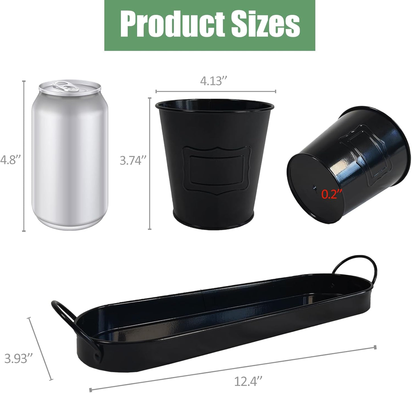 4" Herb Garden Planter Kit, Indoor Herb Planters with Tray, Set of 3 Metal Windowsill Pots for Flower Plants with Drainage Hole, Customizable Labels & Marker Pen, Black