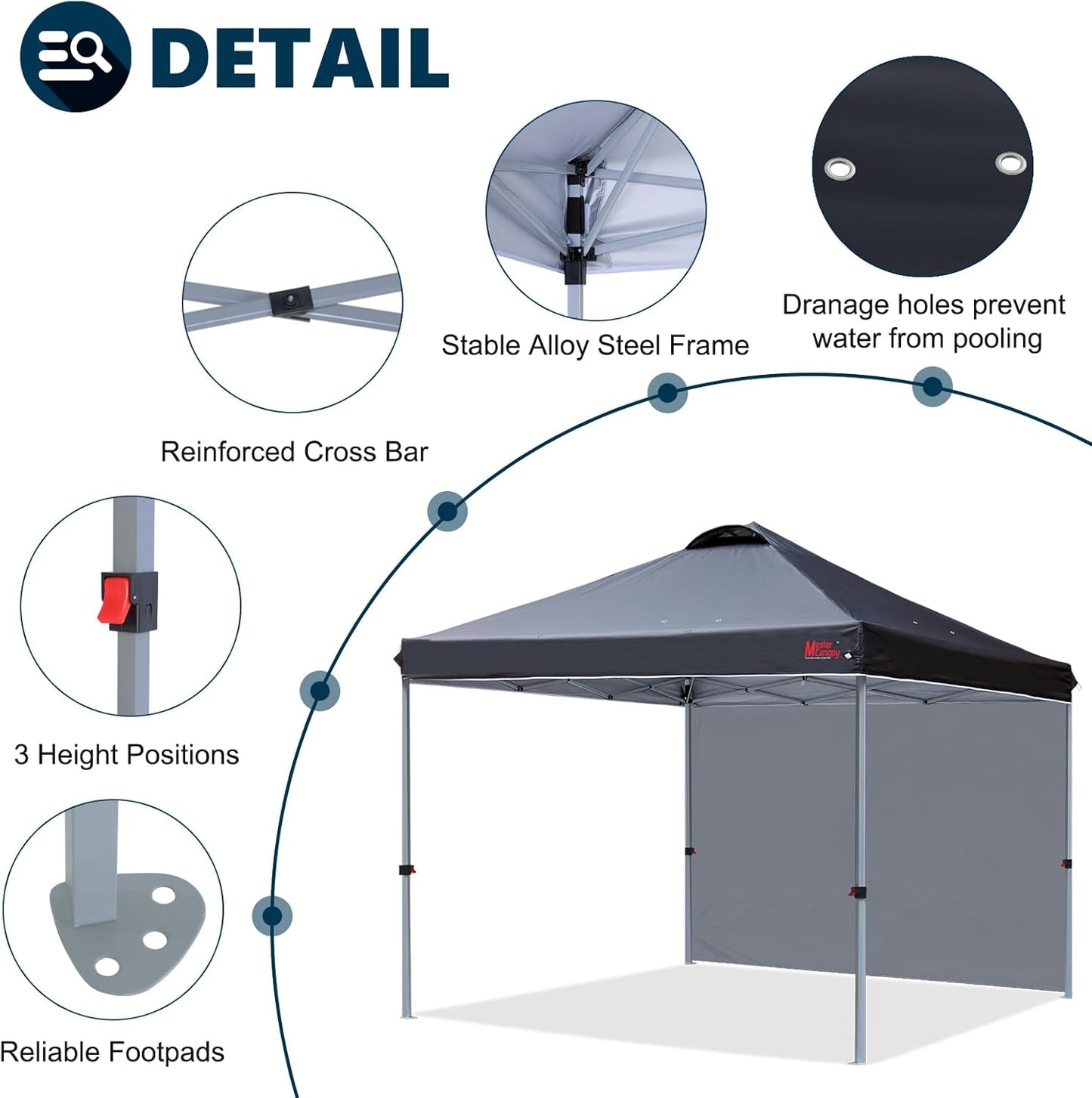 MASTERCANOPY Durable Pop-up Canopy Tent with 1 Sidewall (10'x10',Black)