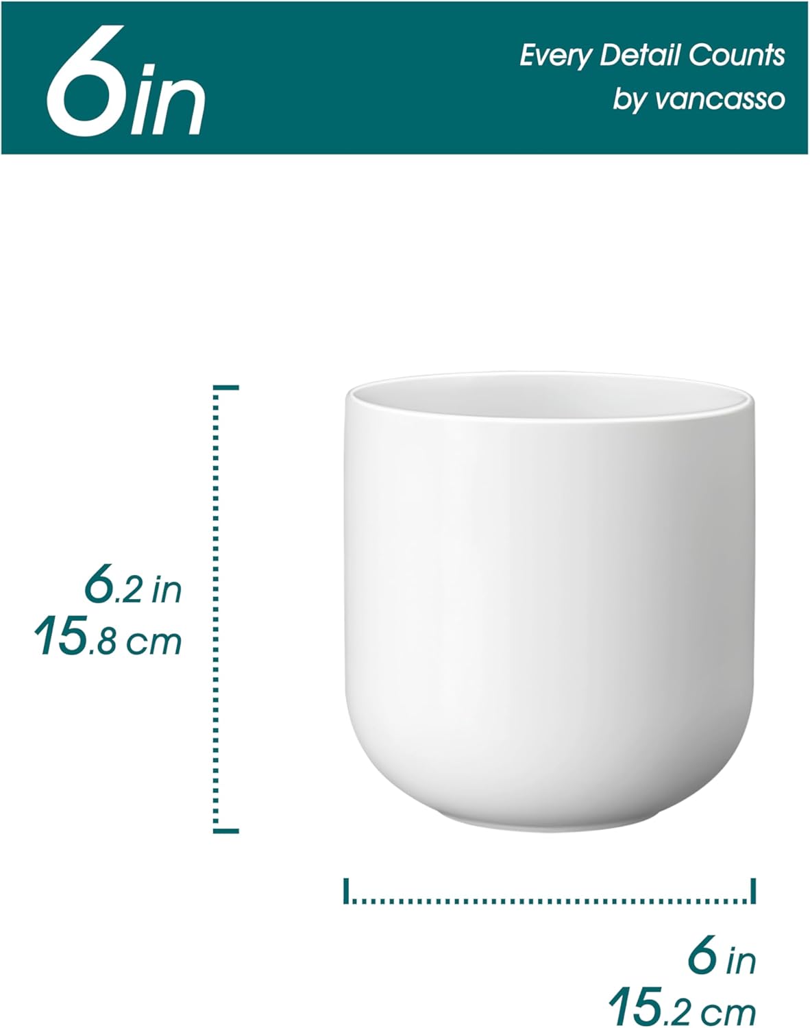 vancasso 6 Inch Ceramic Plant Pots, Planters with Drainage Hole, Flower Pots Planters Pots for Indoor Plants, Modern Indoor Decorative Garden Pot, Home Decor, White