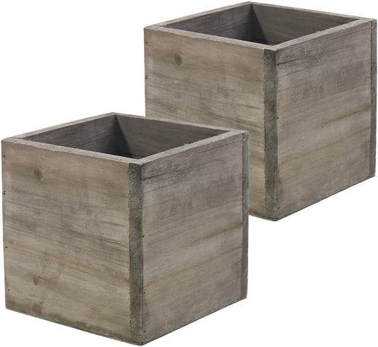 Wooden Planter Box, Rustic Barn Wood with Plastic Liner l Garden Decor l Restaurant and Wedding Decorations l Wedding Bouquets, Table Centerpiece (6x6 Set of 2, Natural)