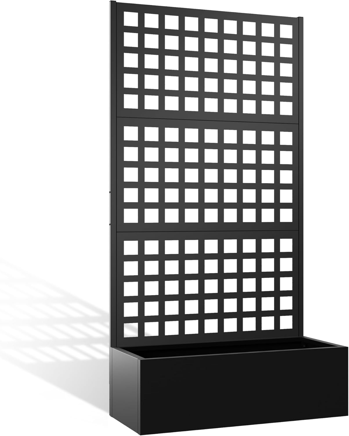 Metal Planter Box with Trellis, Heavy-Duty Raised Garden Bed for Climbing Plants, Drainage Hole, Outdoor Planter Box with Privacy Screen，35''L×16''W×71''H