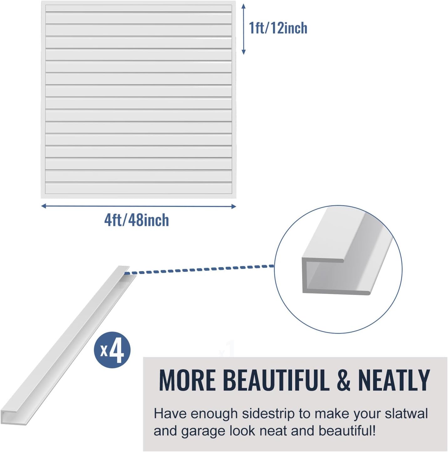 Slatwall Panel Garage Organizer PVC Slatwall Heavy Duty Wall Mounted Rack, Interlocking Slat Wall Panels for Tool Organization Peg Board(White 4 x 4 ft)