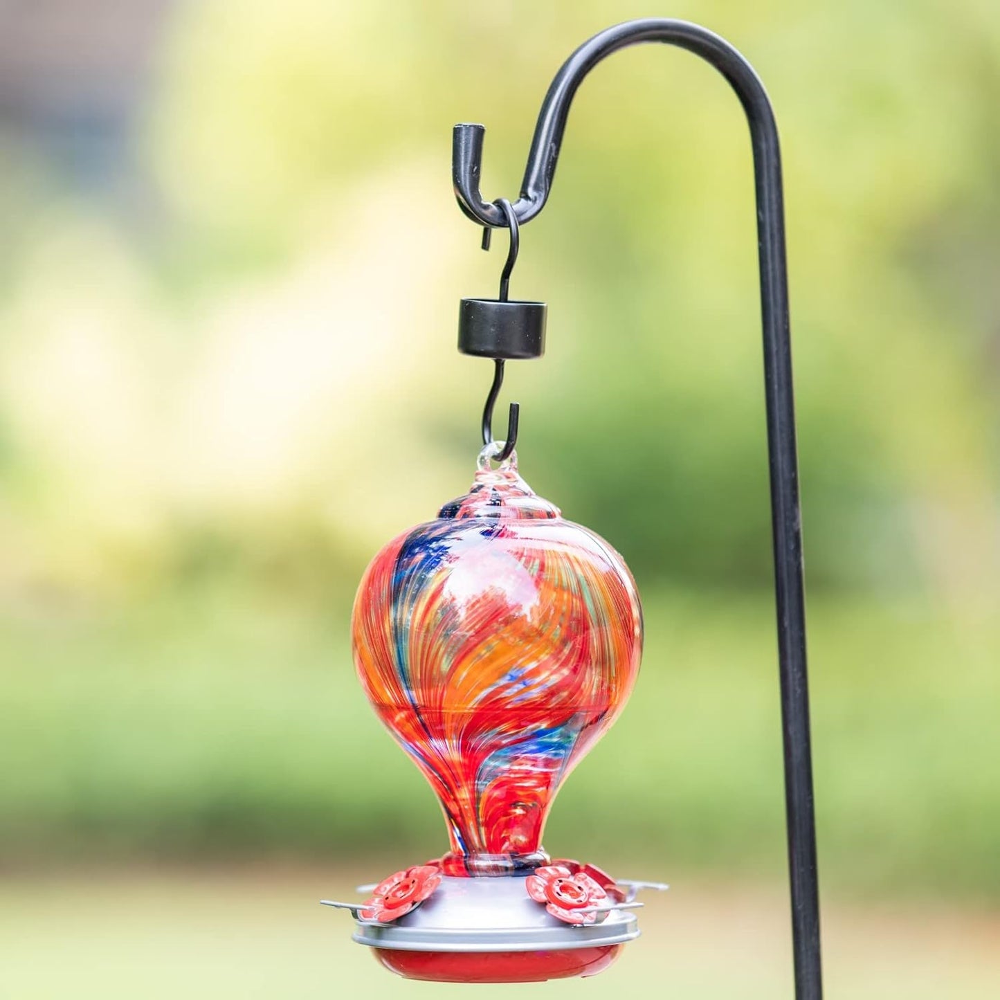 Muse Garden Hummingbird Feeders Blown Glass Hummingbird Feeder, Garden Backyard Decor, 32OZ, Mexican Stripes