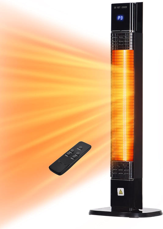 Patio Heater for Outdoor,1500W Electric Infrared Radiant Heaters with Remote for Garage Bedroom Backyard, Room Space Heater with 24H Timer,3 Heat Settings,Tip-over Protection for Indoor, 25"