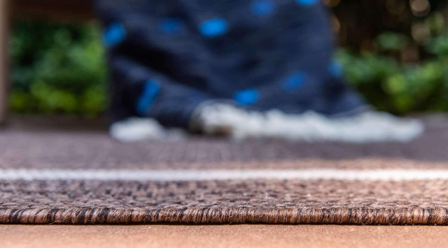 Unique Loom Outdoor Border Collection Area Rug - Soft Border (8' x 11' 4" Rectangle, Brown/ Ivory)