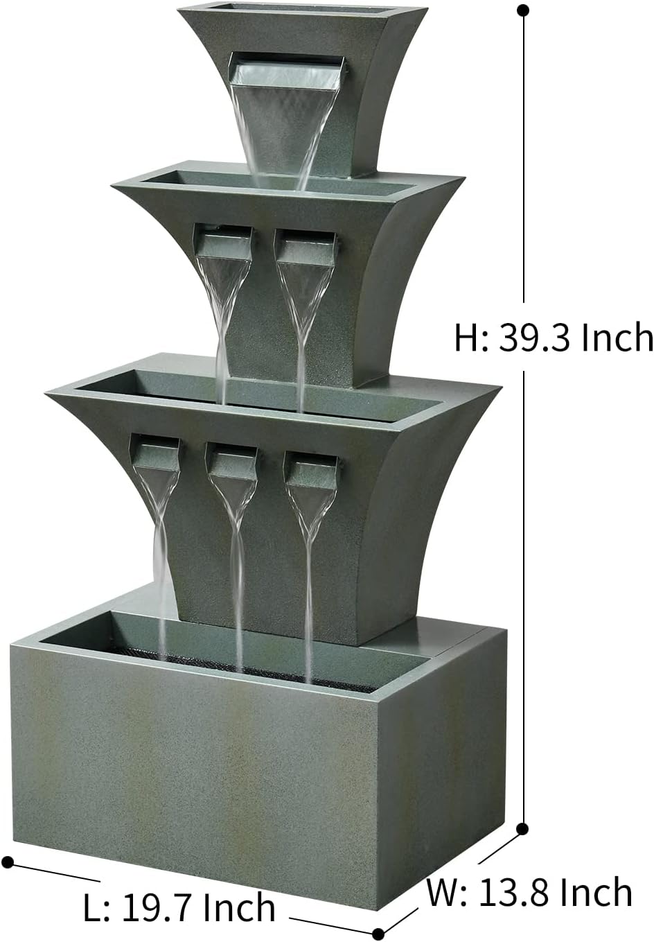 Outdoor Fountains and Waterfalls Multi-Tier Modern Flooring-Standing Fountain for Garden Patio Backyard Porch Balcony Décor 39.3 Inch Tall, Green