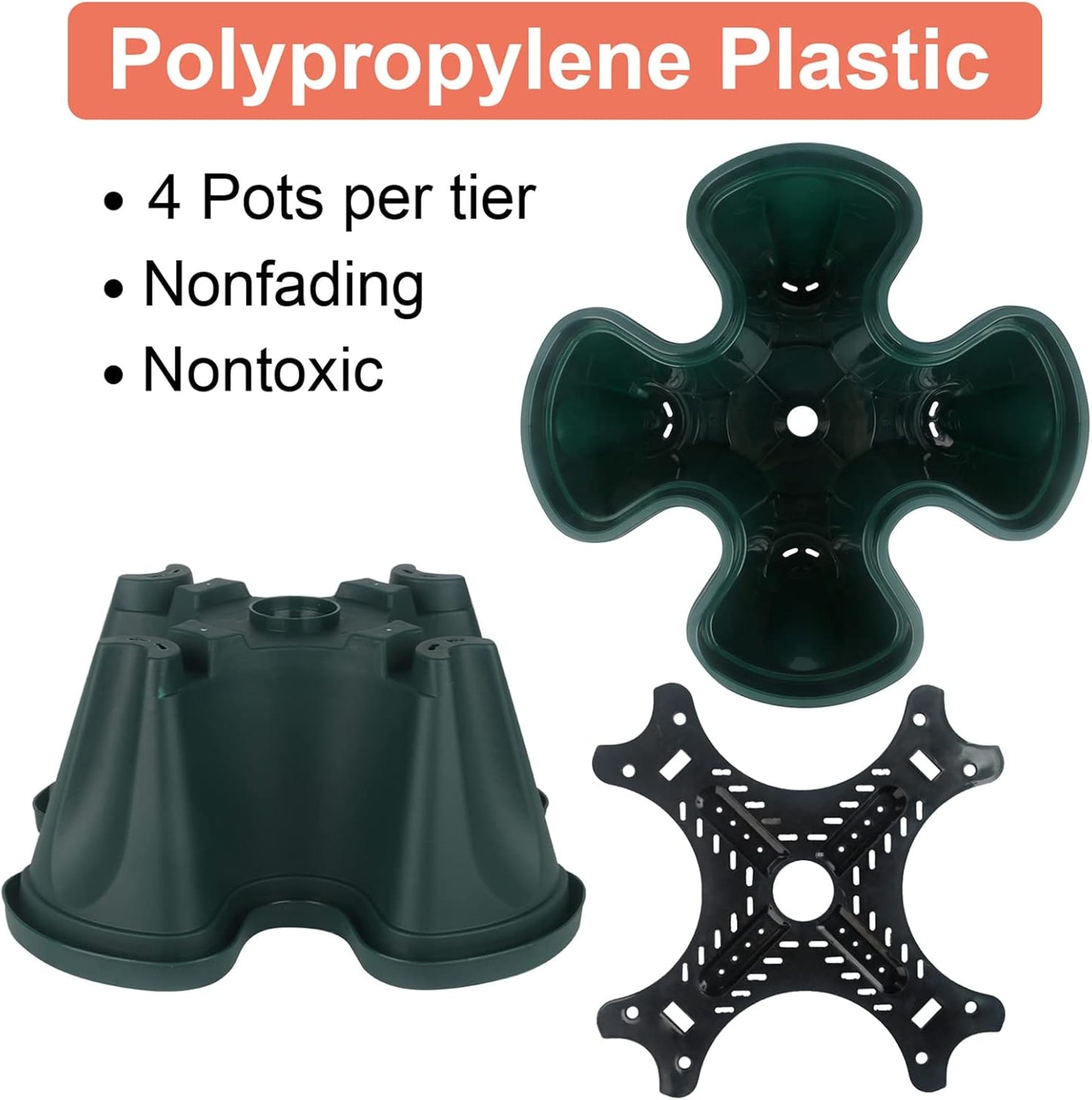 DUNCHATY Stackable Planter, Vertical Garden Planter with Wheels and Tools, Self Watering Strawberry Planter Indoor/Outdoor 4 Tier Herb Planter Pots for Growing Vegetables and Succulents,Pine Green