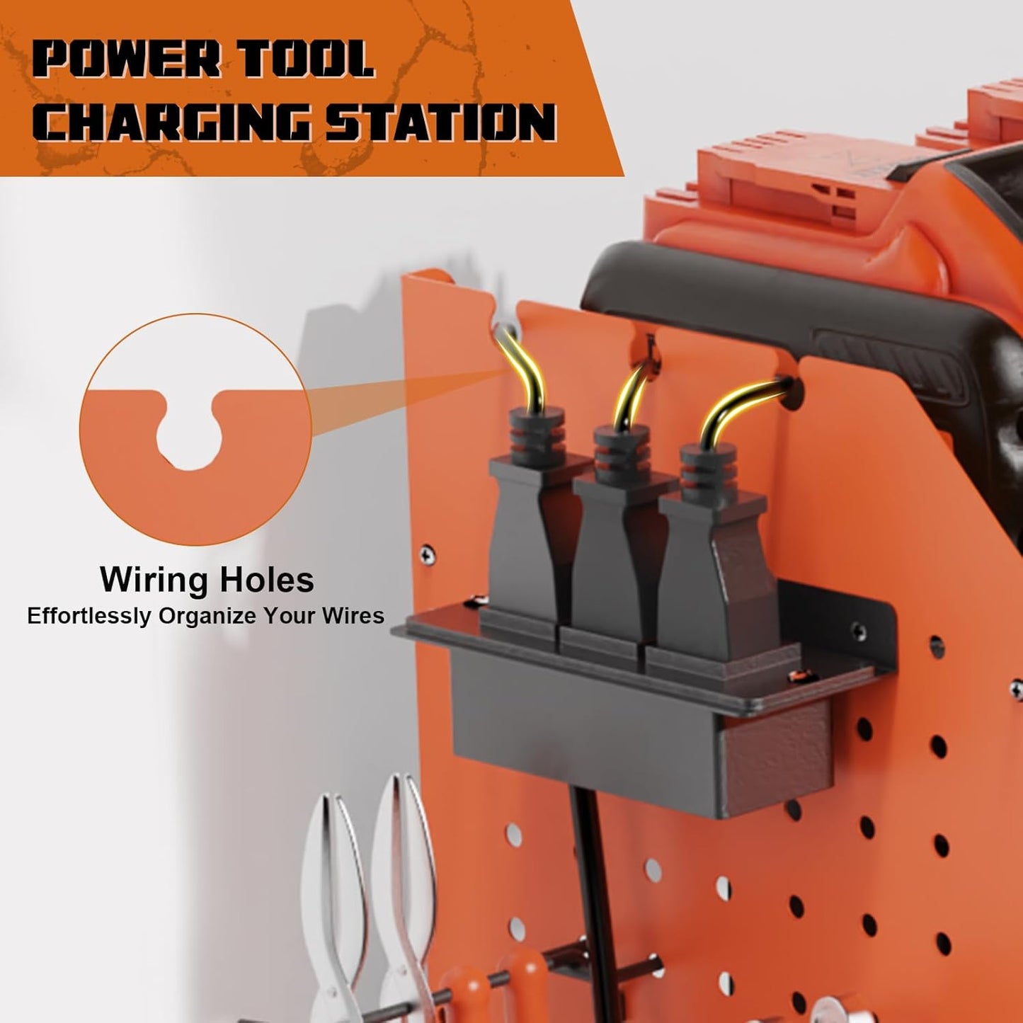 Power Tool Organizer Wall Mount, Expanded Width Garage Storage 3 Layer Heavy Duty Power Tool Storage Rack, 45.5" Battery Tools Holder with Charging Station Shelf