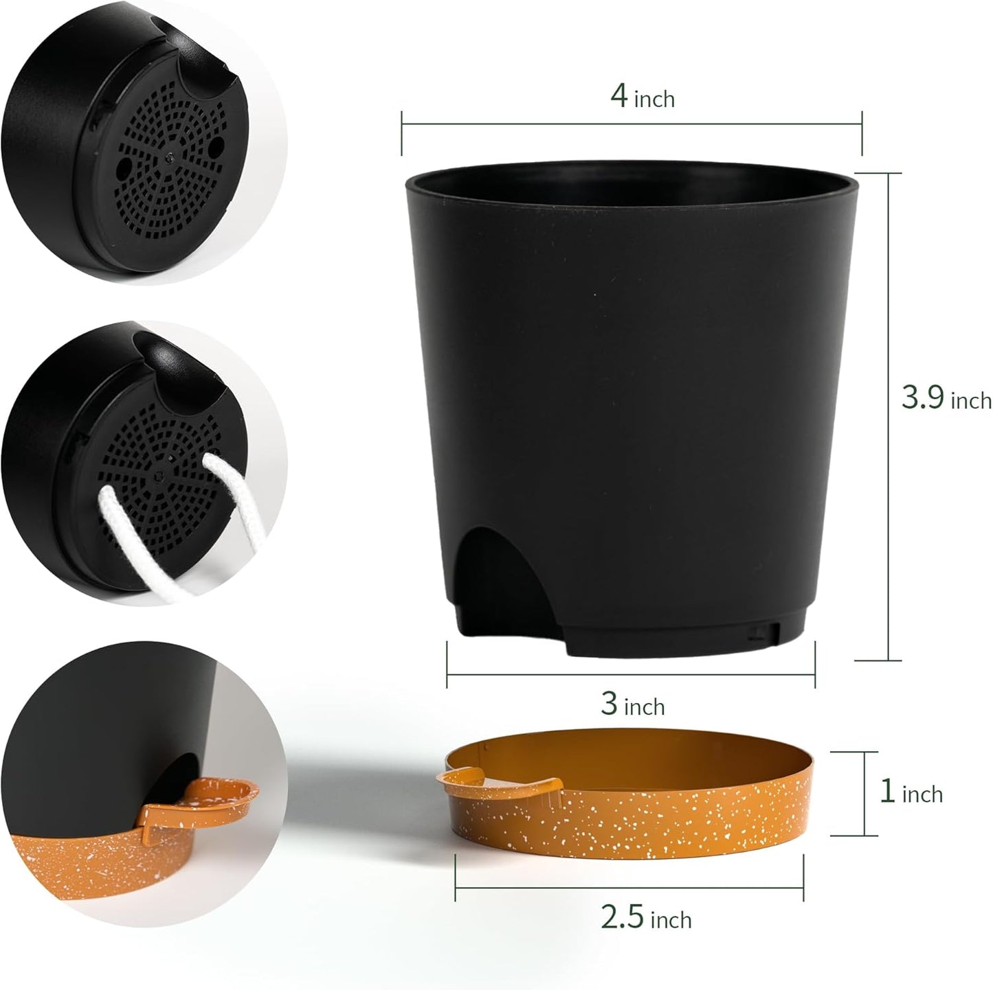 4 inch Small Plant Pots for Outdoor Indoor Plants, 10 Pack Planters with Drainage Holes and Tray, Small Self Watering Pots for Succulent, Cactus, Aloe and Other Plants (Black)