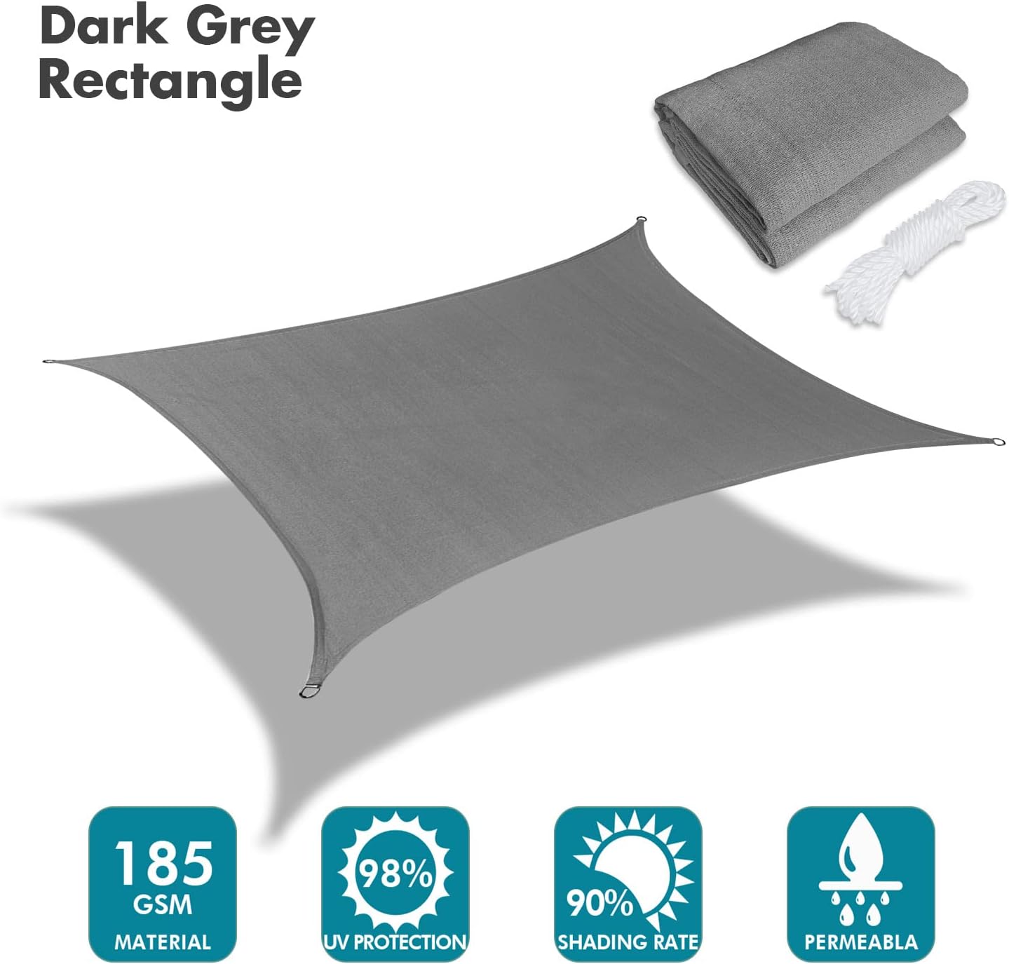KANAGAWA 8'X10' Dark Gray Custom Size Sun Shade Sail Rectangle UV Block Canopy Cover for Patio Backyard Lawn Garden Outdoor (Customized Available)