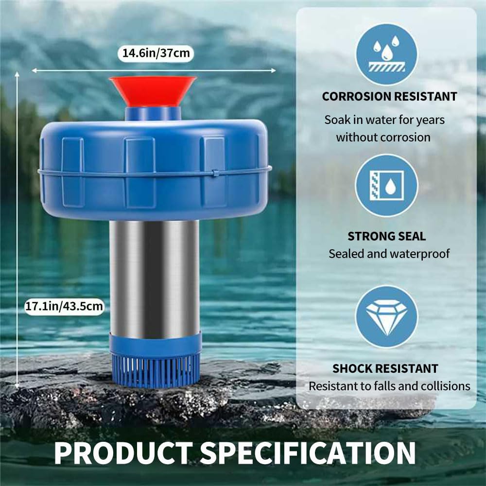 Stainless Steel Pond Fountain Aerator, 1HP 110V Stainless Steel Pond Jet System Fully Automatic Powerful Lake Floating Fountain for Ponds, Lakes