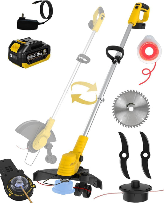 20000 RPM(4.0AhX1) Electric Weed Wacker,Dual-Durable-Line,Metal Blades,Wheel,4-in-1 Battery Powered Weed Eater Cordless+String Trimmer+Edger Lawn Tool+Brush Cutter,Weed Whacker,Weed Trimmer Lawn