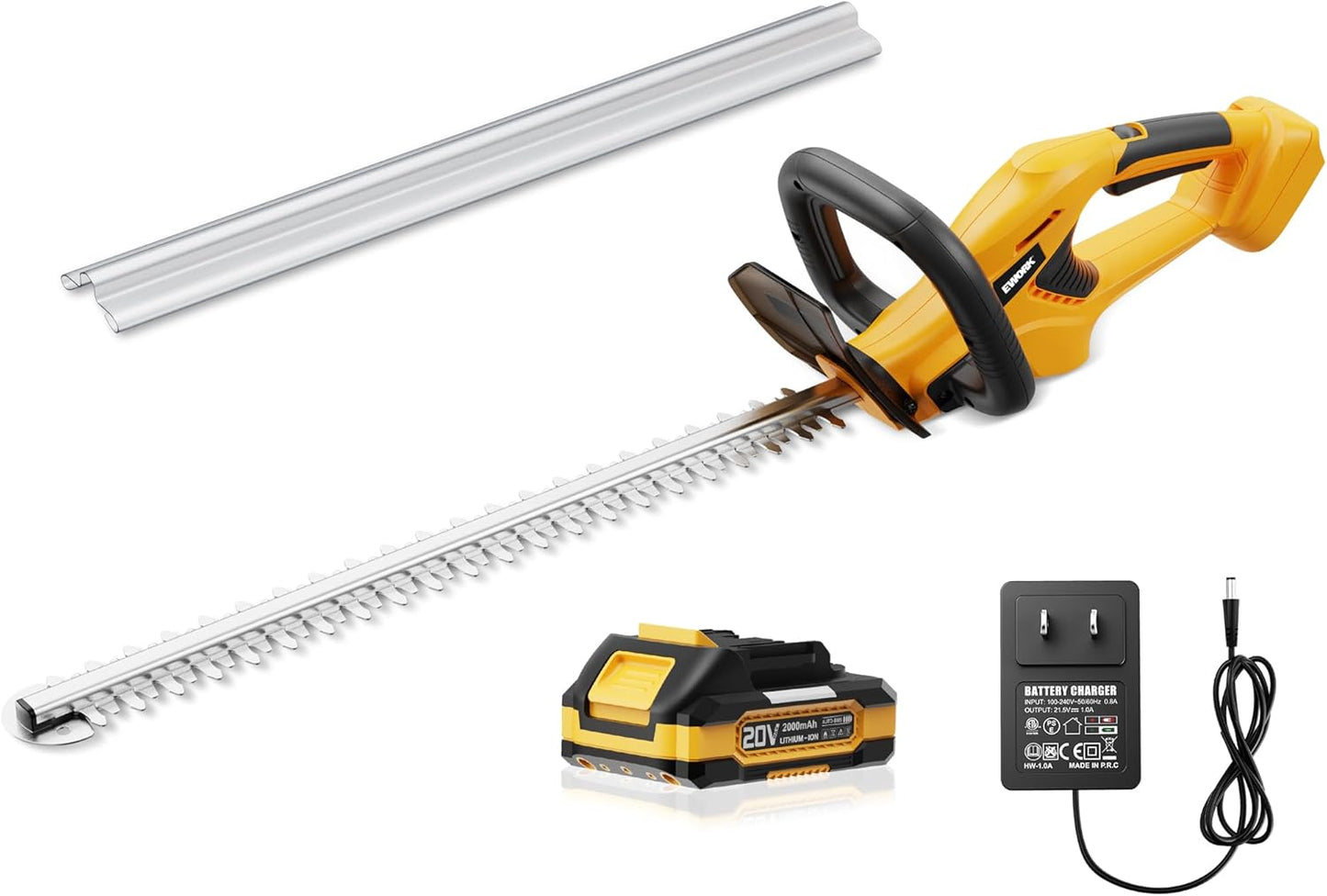 EWORK 20V Cordless Hedge Trimmer 22-Inch Electric Bush Trimmer, 5/8" Cutting Capacity, Battery Powered Lightweight Handheld Shrub Trimmers with Battery and Charger for Garden, Yard