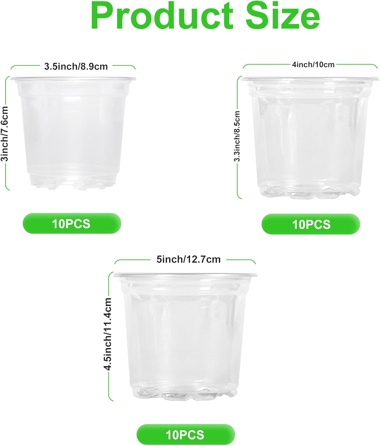 JERIA 30 Pack 5/4/3.5 Inch Clear Nursery Pots with Drainage Holes, Clear Plant Pot for Planting, Transparent Plastic Plant Pots,Durable Seed Starting Pot for Succulents