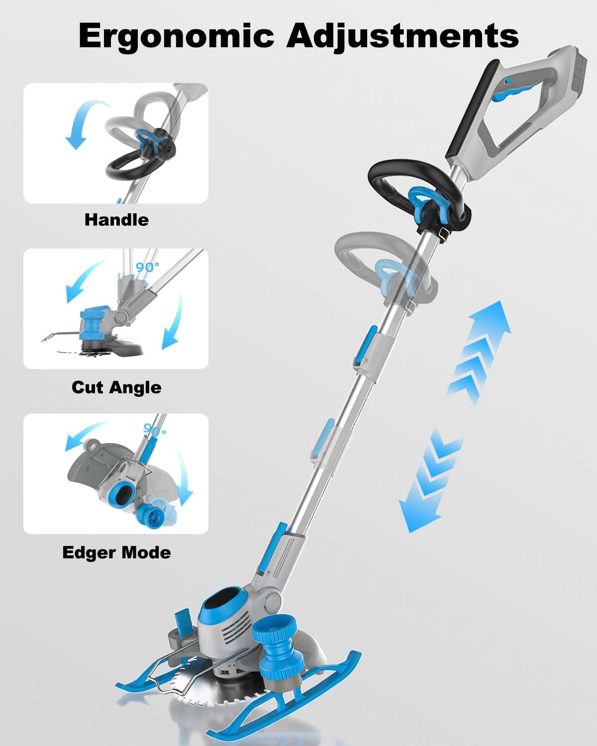 Weed Wacker Cordless, 20V MAX* 4.0Ah Battery Operated, Runing Time 75 mins, Weight only 5.2 lbs, Bladed Edger/Trimmer/Mower in 1 (with 4.0Ah Battery)