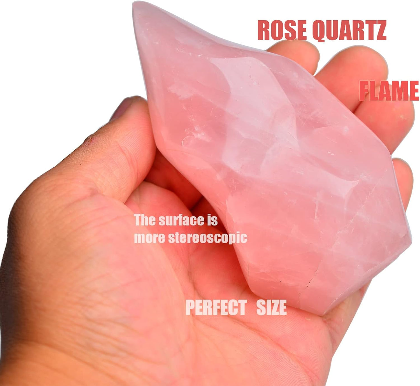 AMOYSTONE Big Rose Quartz Flame Standing Healing Crystal Tower Energy Meditation Crystal Decoration for Home Witchcraft 0.6-1.0LB