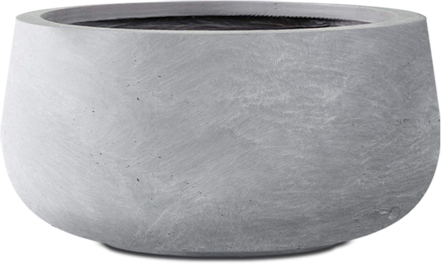 Kante 11.8" Dia Round Concrete Planter, Cement Plant Pots with Drainage Hole and Rubber Plug for Outdoor Indoor Garden Home, Modern Curvaceous Design, Gray