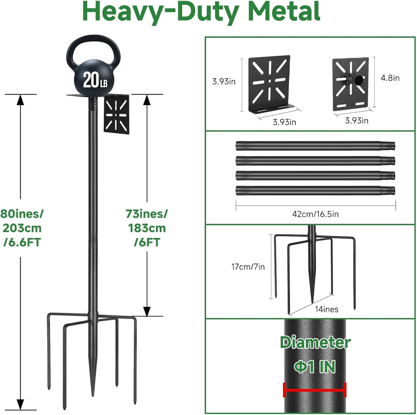 Smart Bird Feeder Pole-Heavy Duty Adjustable 3-6.6ft Universal Birdhouse Stand Mount for Backyard&Outdoor Bird Houses/Cameras (80'Pole)