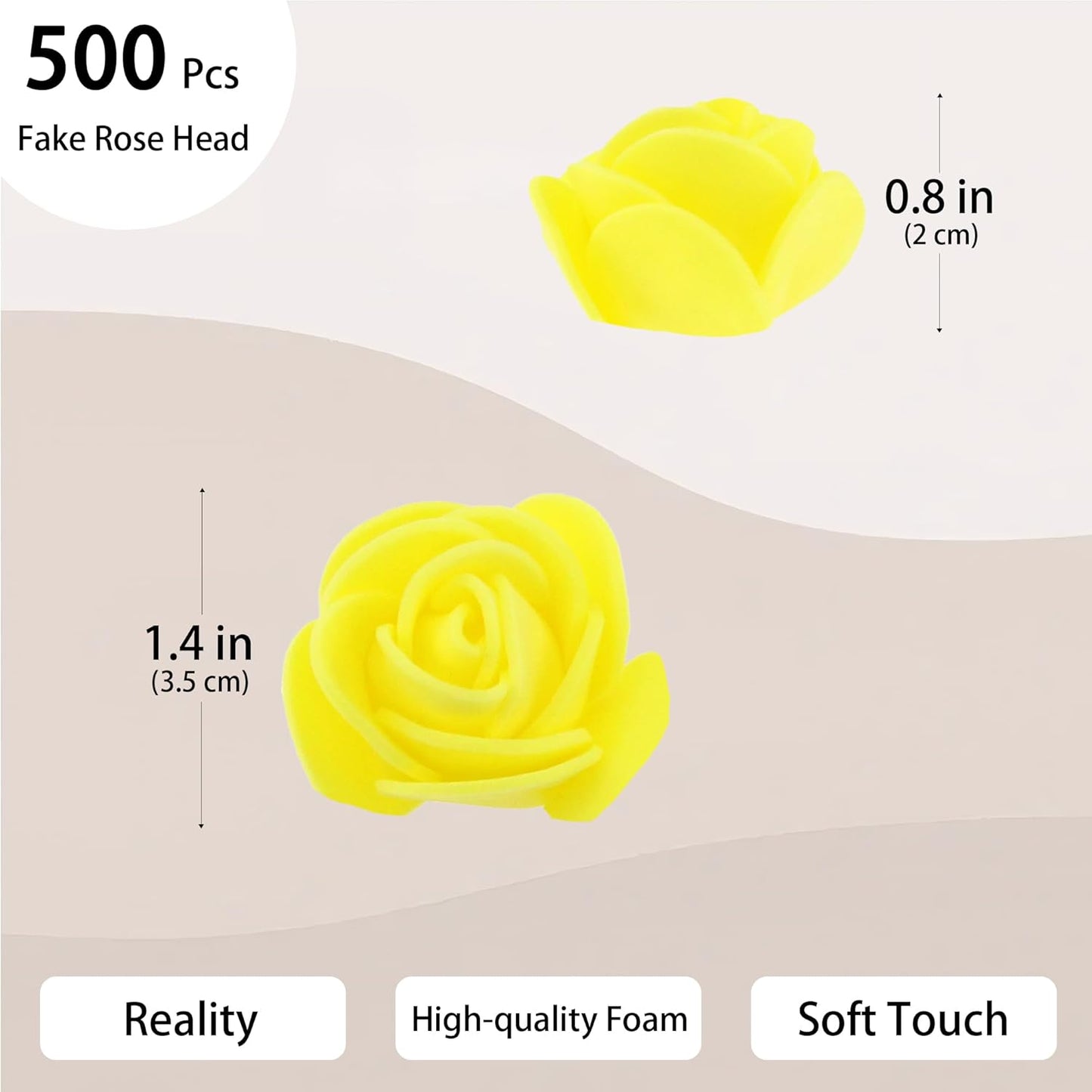 500 Pcs 1.4 Inch Mini Artificial Flowers Head Bulk 5 in 1 Set Faux Foam Fake Small Rose Tiny Baby Flores Bouquet Cake Gift Home Decoration DIY Craft (Yellow)