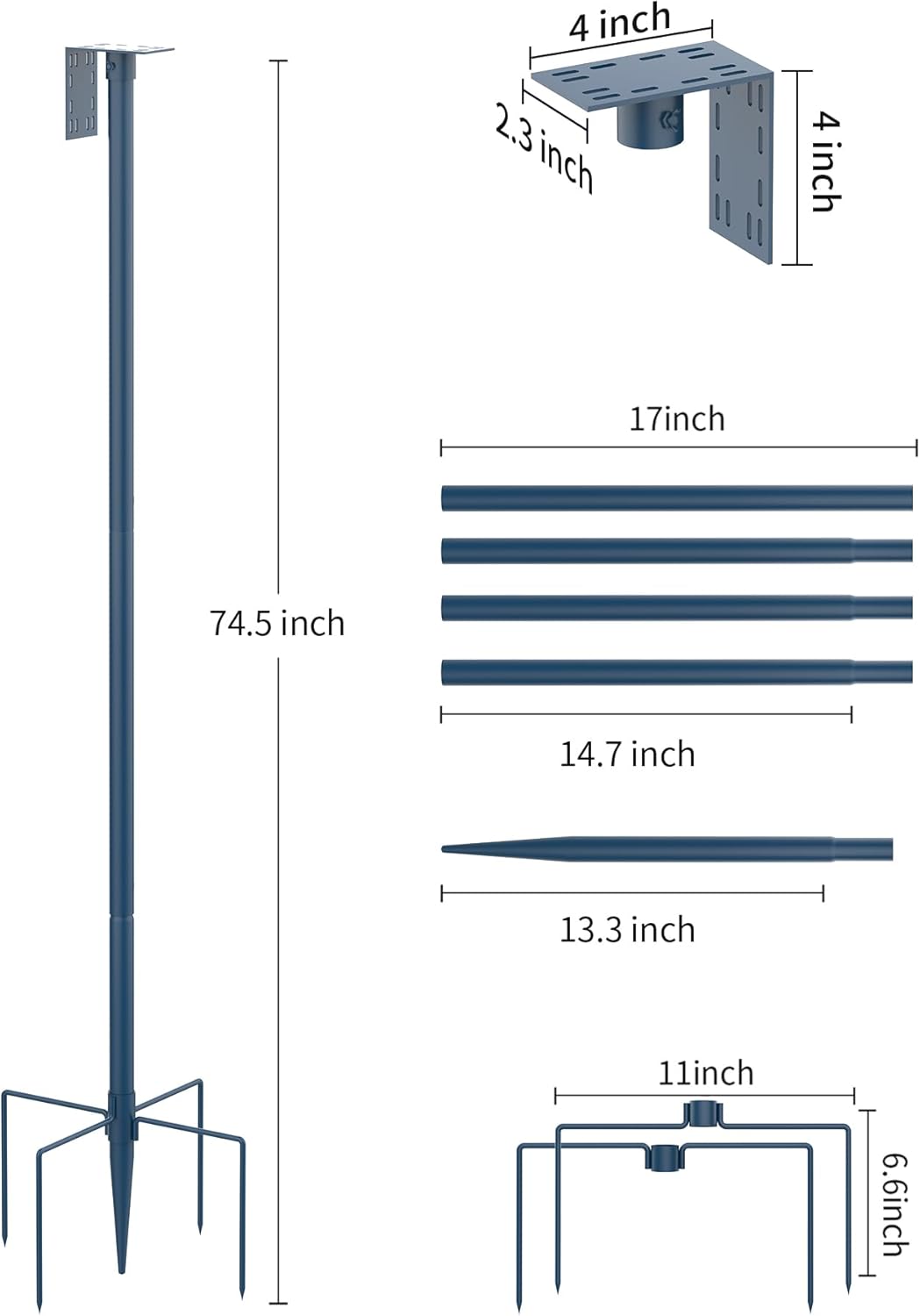 Bird Feeder Pole Stand – 74.5 Inch Height Feeding Station with 1-Inch Dia Heavy Duty for Hanging Feeders, Bird House Pole Mount Kit for Outdoor, Slip-Fit Connection，Blue