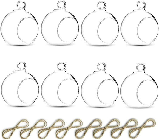 Nuptio 8 Pcs 3.15"/ 8cm Hanging Glass Tealight Holder Globe Plant Terrariums Glass Orbs Air Plants Tea Light Candle Holders Home Decor Indoor Outdoor Garden (6 Pcs + 2 Pcs)