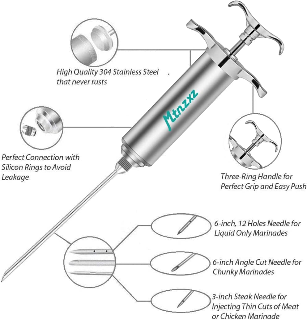 Marinade Injector Syringe and Brushes Set, Meat Injector Syringe with 3 Professional Marinade Injector Needles, Creates Tender Meat & Poultry Flavors, for BBQ Grill Smoker & Turkey & Brisket