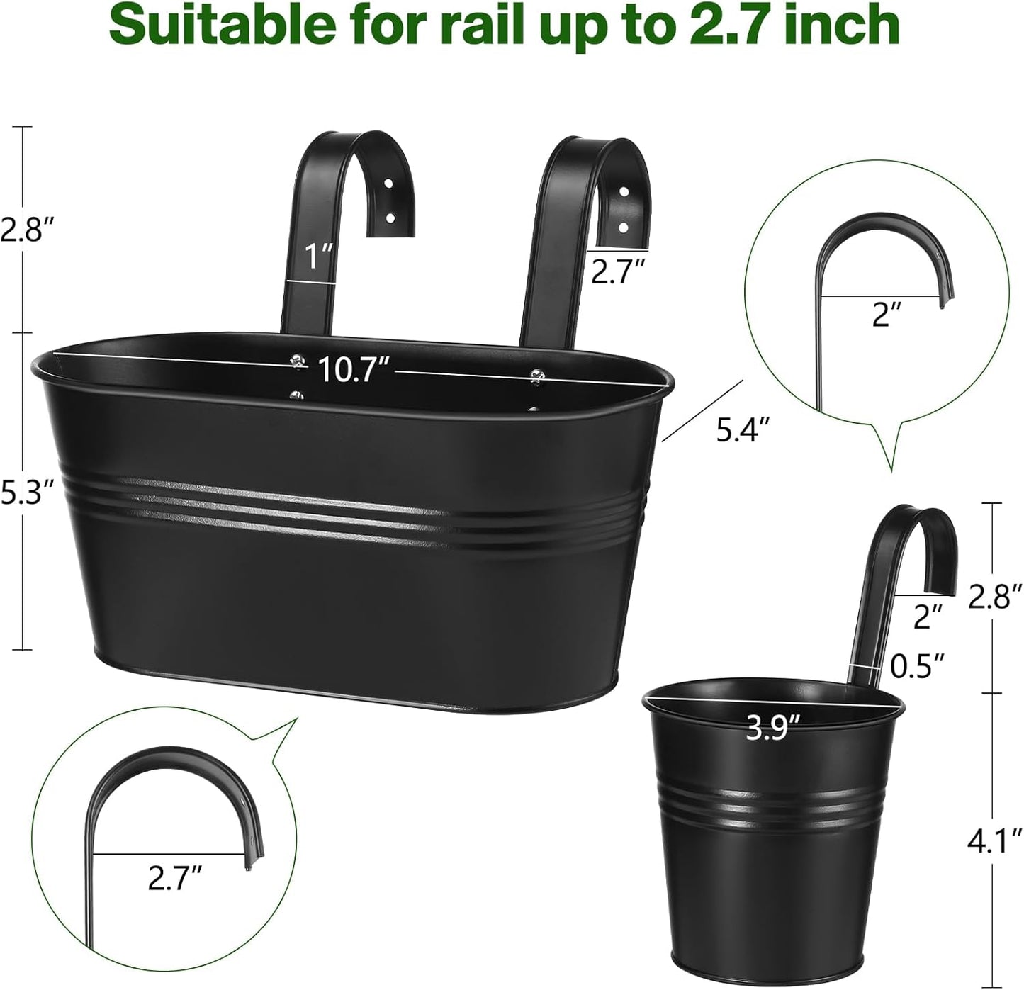 5 Pcs Hanging Planter Railing Planter Box Metal Iron Window Boxes Planters for Outdoor Plants Balcony Planter Fence Planters with Detachable Hooks for Herb Garden Planter Outdoor(Matte Black)