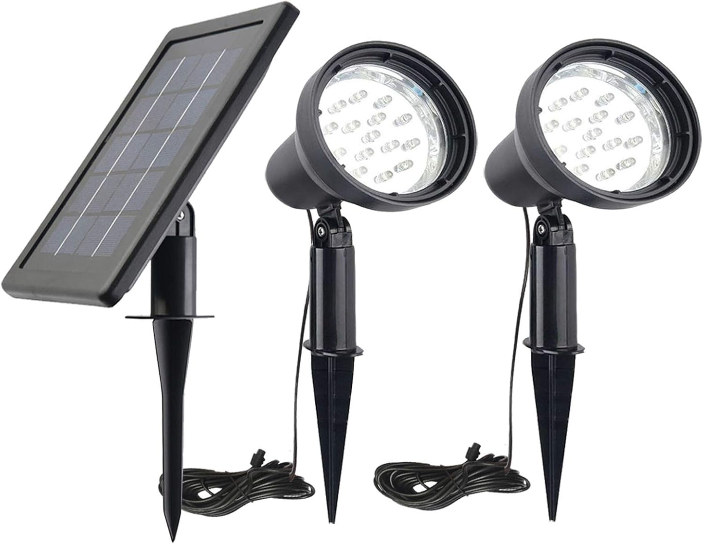 SUNLONG Solar Powered Spot Lights Outdoor Waterproof 2 in 1 Bright Solar SpotLights Power Adjustable for Flag Yard Flagpole Landscape Dusk to Dawn 2 x Spots Warm White