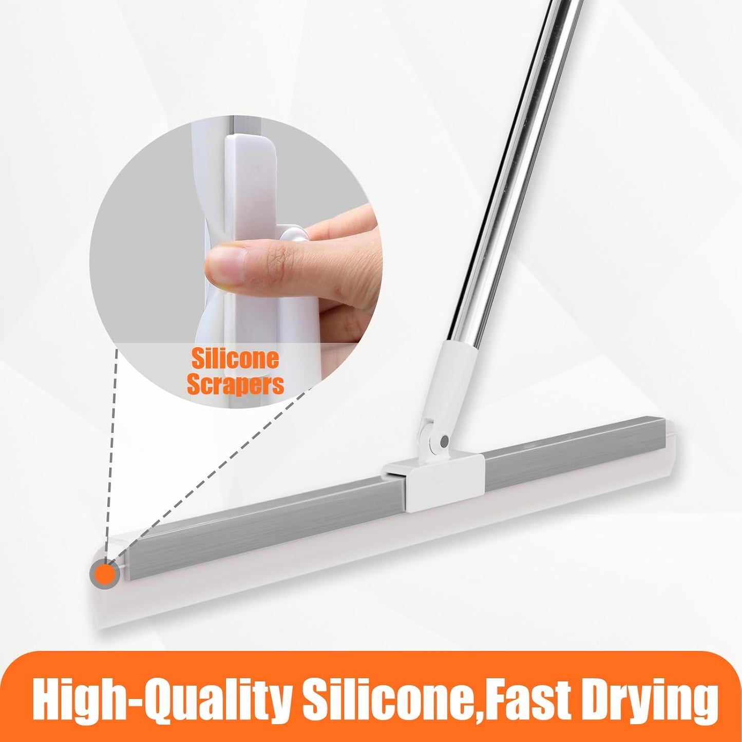 Floor Squeegee with 65" Long Handle, 180° Rotating Silicone Head, Pet Hair & Water Remover, Squeegee Broom for Shower, Tile, Garage, Concrete & Pool Cleaning