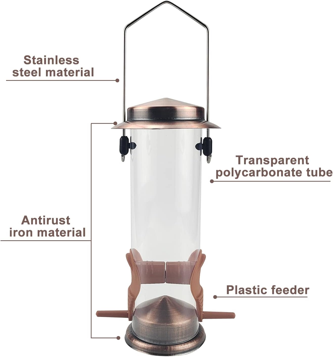 MIXXIDEA Wild Bird Feeders for Outdoors Hanging 2 Pack Stainless Steel Tube Bird Feeder, Water Resistant Finch Bird Feeder for Garden Backyard Decoration Attractive Metal Thistle Feeder (Copper)