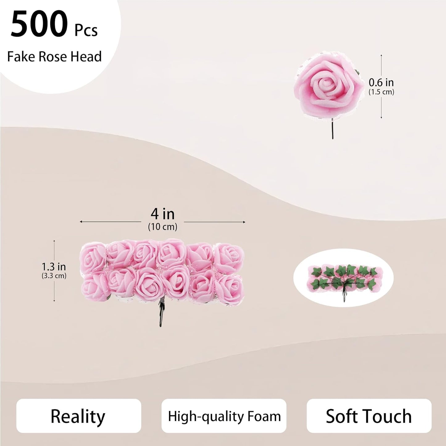 500 Pcs 0.6 Inch Mini Artificial Flowers Head Bulk 5 in 1 Set Faux Foam Fake Small Rose Tiny Baby Flores Bouquet Wreath Gift Hair Clip Home Decoration DIY Craft (Light Pink)