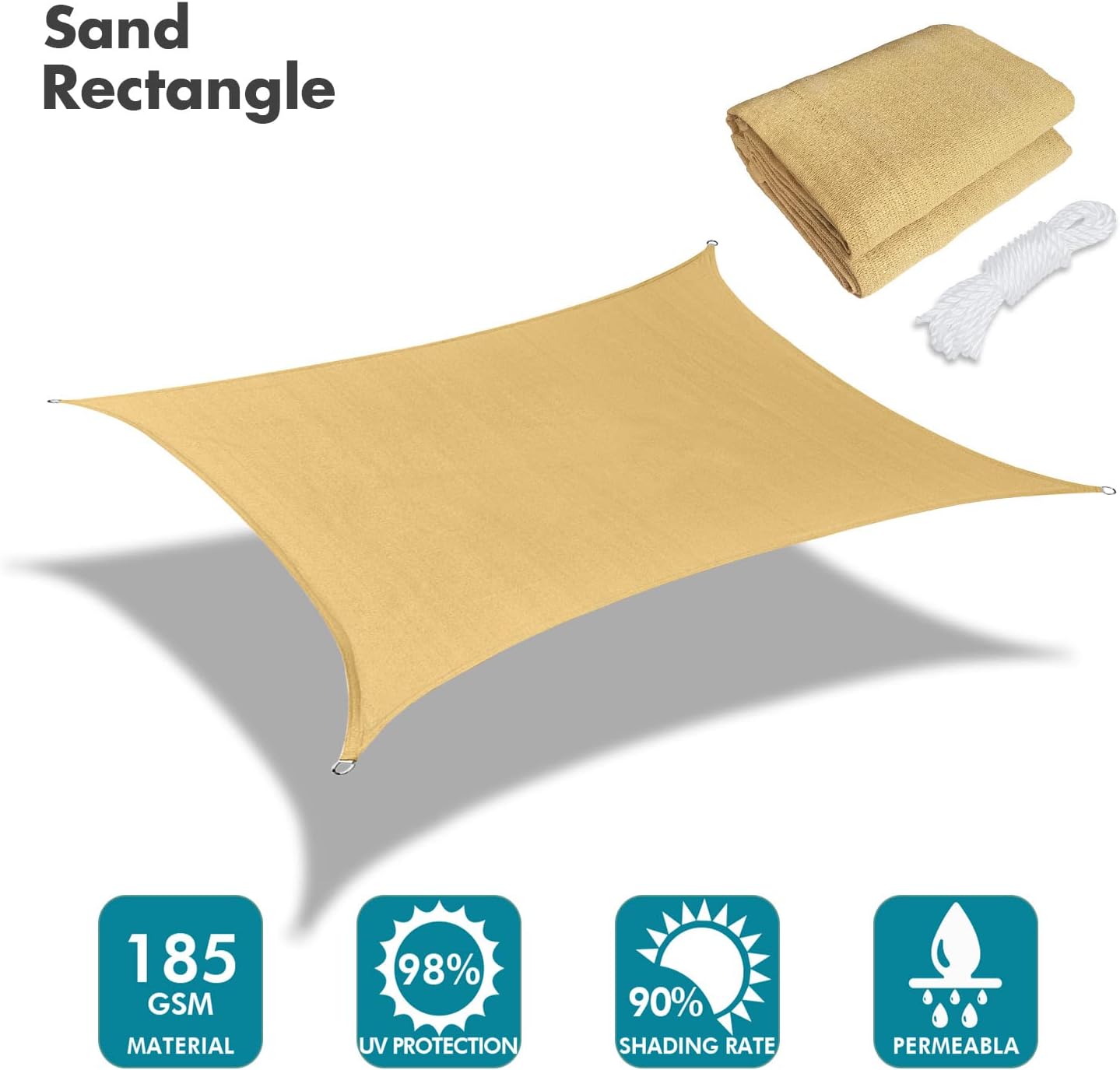 KANAGAWA 7'X9' Sand Custom Size Sun Shade Sail Rectangle UV Block Canopy Cover for Patio Backyard Lawn Garden Outdoor (Customized Available)