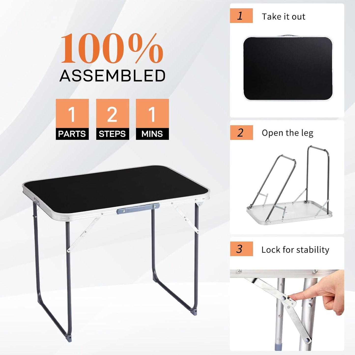 Outvita 2.3ft Portable Folding Camping Table, Outdoor Waterproof Picnic Table, Aluminum Lightweight Suitcase Foldable Table for Picnic BBQ Beach Dining