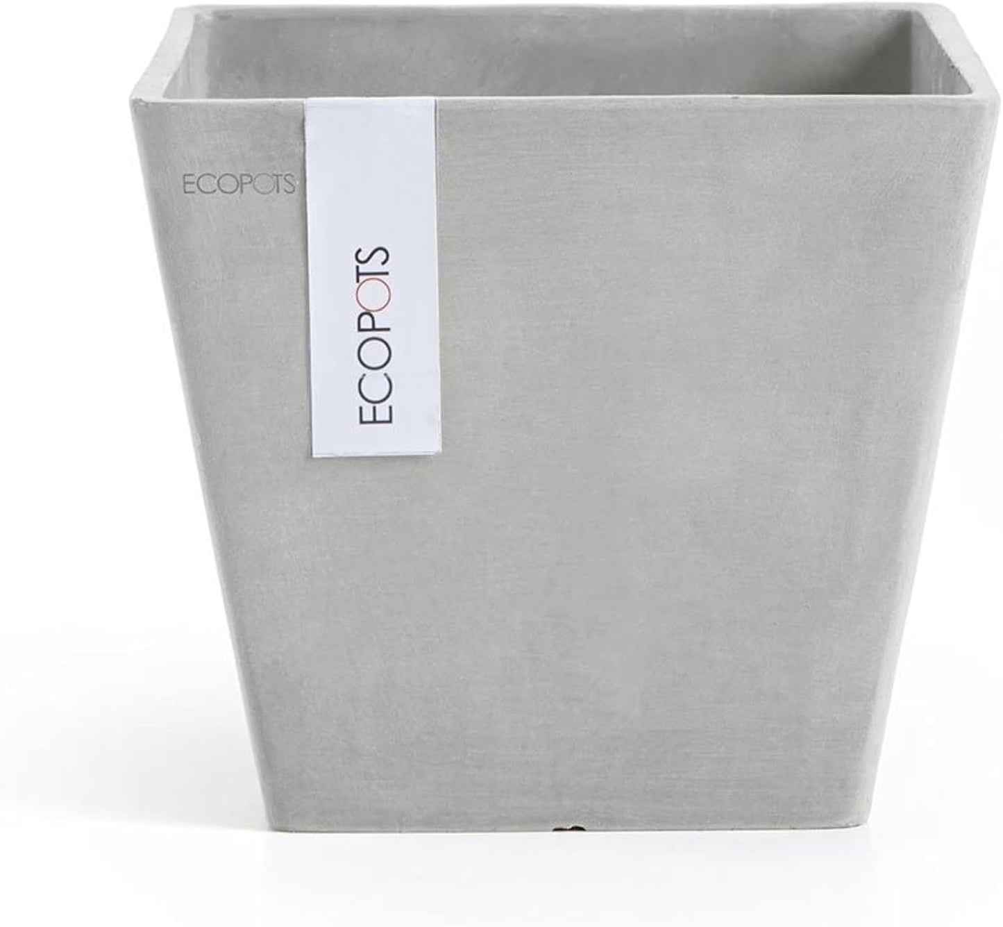 Ecopots Rotterdam Durable Modern Square Indoor/Outdoor Recycled-Based Composite Flower Planter, White Grey, 12"