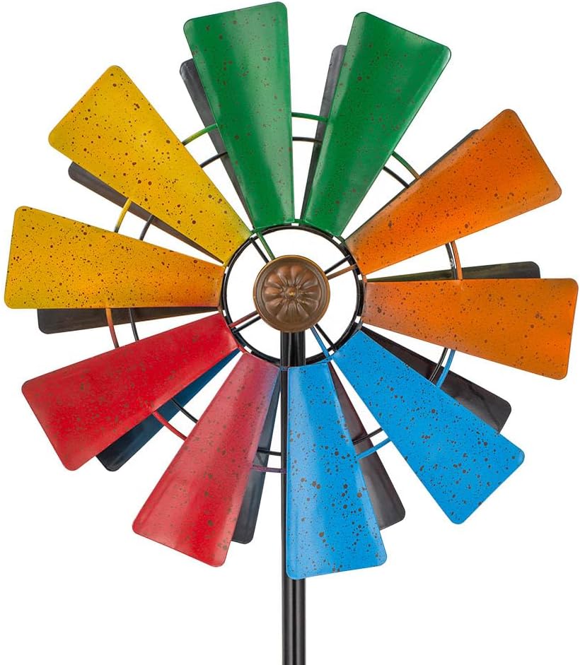 Stargarden Wind Spinners Outdoor, 13.4 Inch Kinetic Pinwheels, Colorful Metal Garden Spinners Double Windmill for Yard, Lawn, Patio